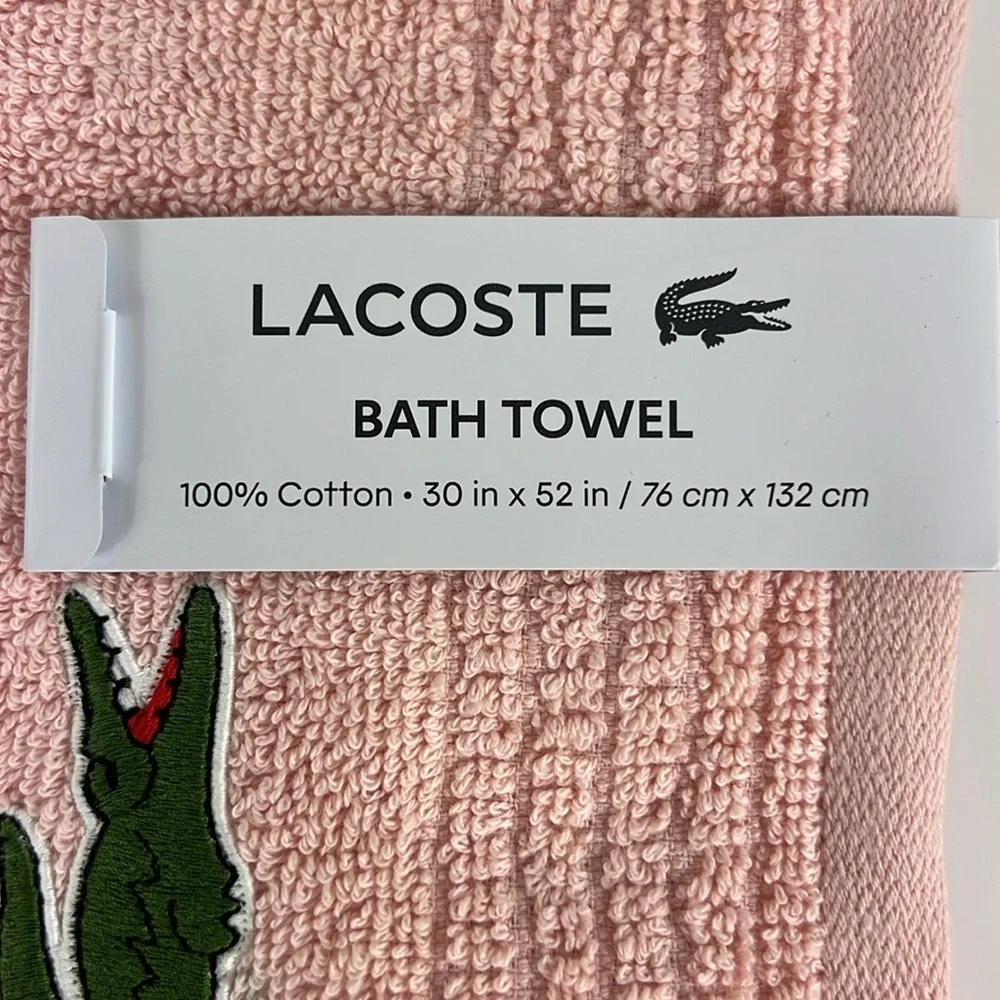 Lacoste Bath Towels Pink Green Crocodile Logo 100% Cotton 30